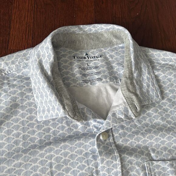 Tailor Vintage Other - Tailor Vintage Large Shirt Fish Scales Blue White Short Sleeve Blue Cotton Blend